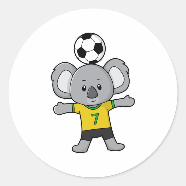 Koala as Soccer player with Soccer ball Classic Round Sticker (Front)