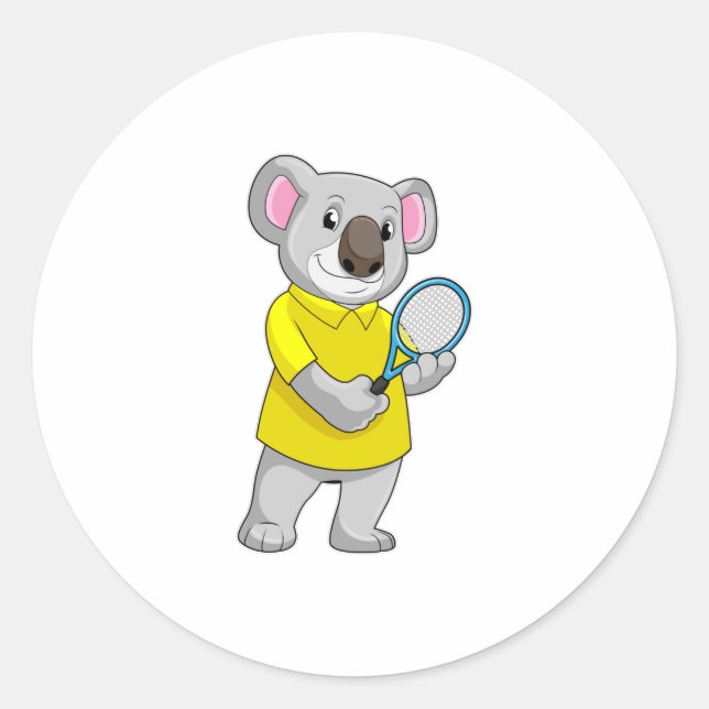 Koala at Tennis with Tennis racket Classic Round Sticker (Front)