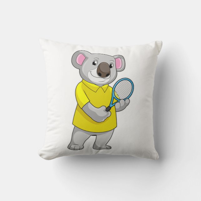 Koala at Tennis with Tennis racket Cushion (Front)