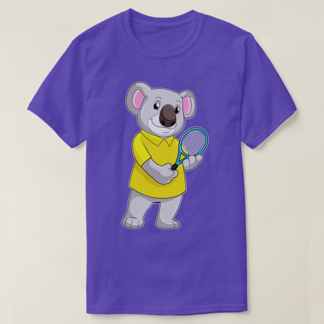 Koala at Tennis with Tennis racket T-Shirt (Design Front)