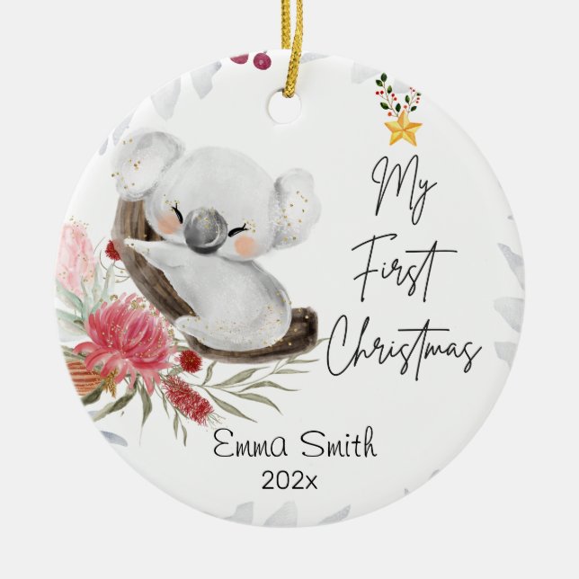 Koala Baby’s First Christmas Personalised Ornament (Front)