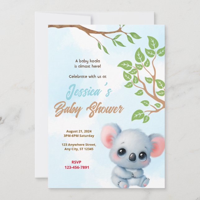 Koala Baby Shower Invitation (Front)