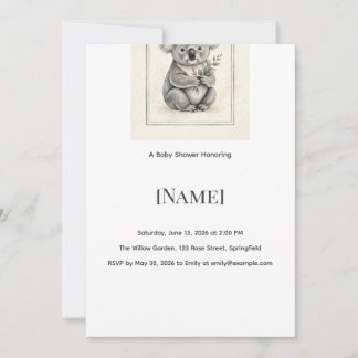 Koala Baby Shower Invitation, Editable Invitation