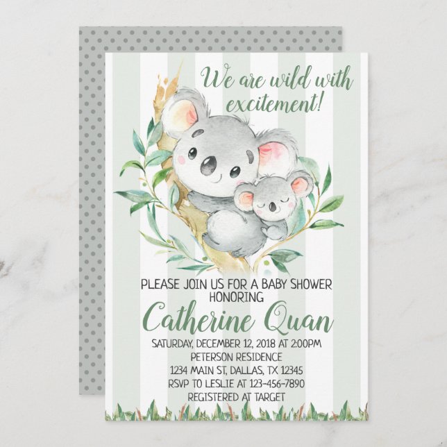 Koala Baby Shower Invitation Invite (Front/Back)