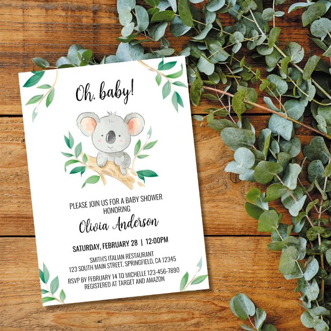 Koala Baby Shower Invitation, Watercolor Koala Invitation (Creator Uploaded)