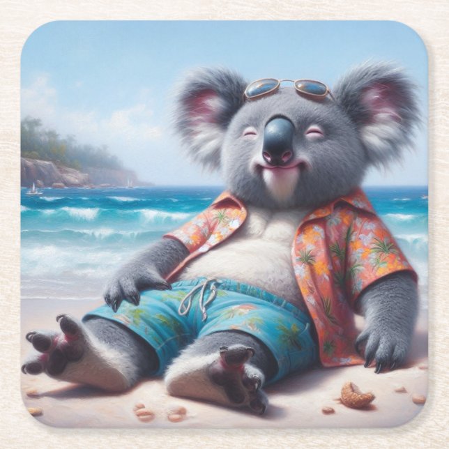 Koala Beach Square Paper Coaster (Front)