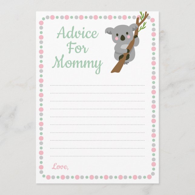 Koala Bear Advice For Mummy Shower Game Pink Girl (Front)