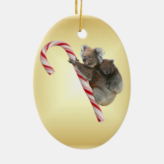 Koala Bear and Joey Cub Candy Cane Ceramic Ornament (Back)