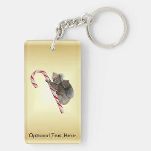 Koala Bear and Joey Cub Candy Cane Key Ring