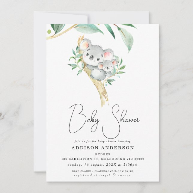 Koala Bear And Joey Foliage Baby Shower Invitation (Front)