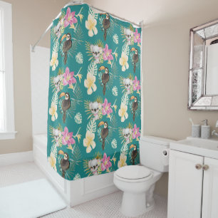 Koala Bear and Toucan Bird Teal Pattern Shower Curtain