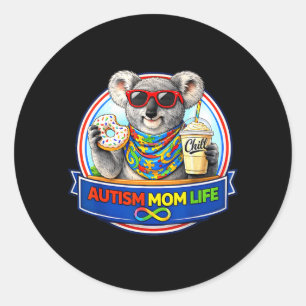 Koala Bear Autism Mum Life Doughnut Milkshake Classic Round Sticker