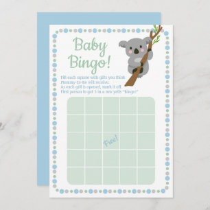 Koala Bear Baby Shower Bingo Game Blue Boy Invitation
