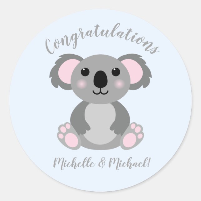 Koala Bear Baby Shower Blue Boy Classic Round Sticker (Front)