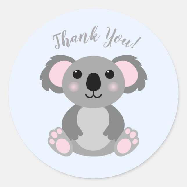 Koala Bear Baby Shower Blue Classic Round Sticker (Front)