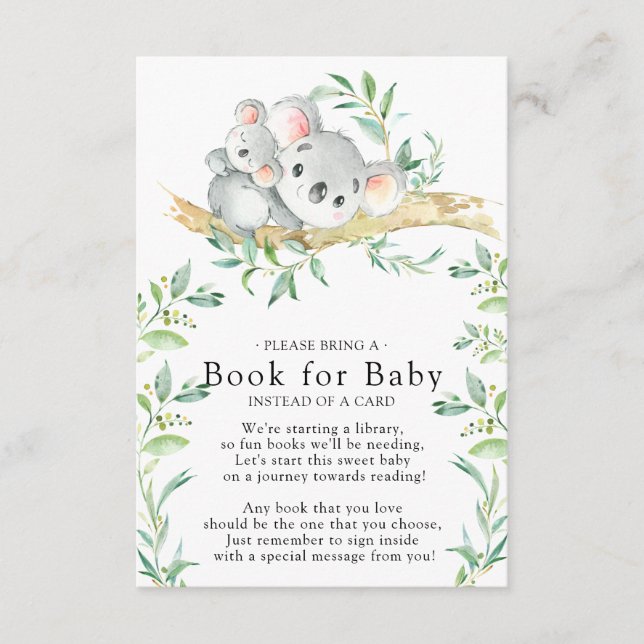 Koala Bear Baby Shower Book for Baby Card (Front)