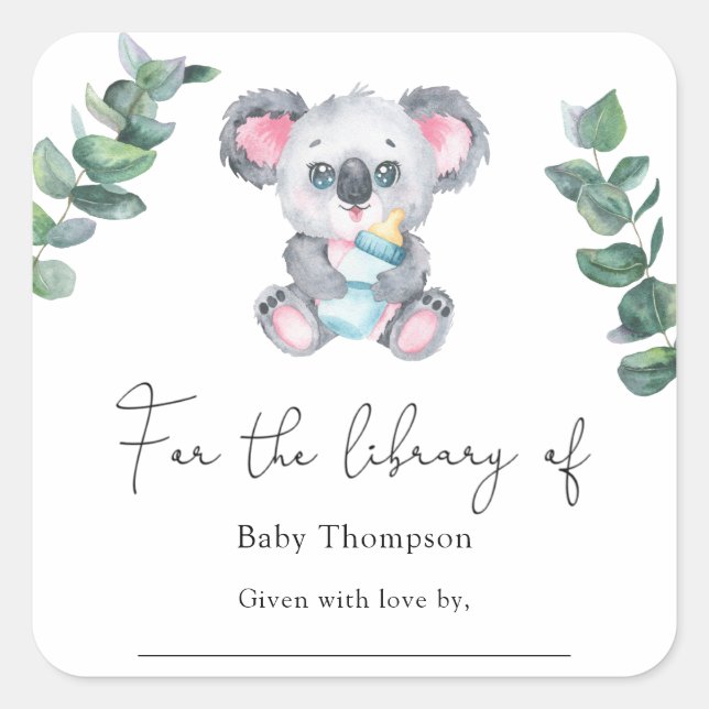 Koala Bear - Baby Shower bookplate Square Sticker (Front)