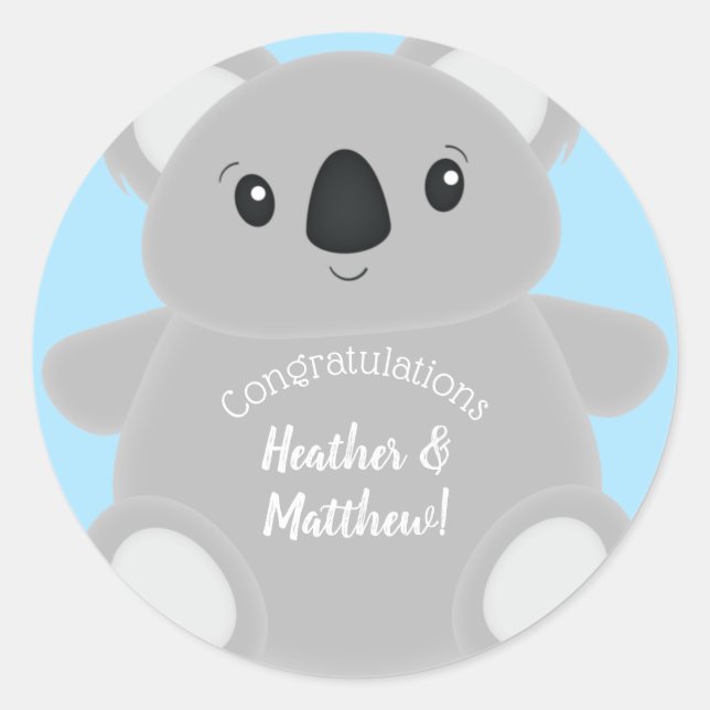 Koala Bear Baby Shower Classic Round Sticker (Front)