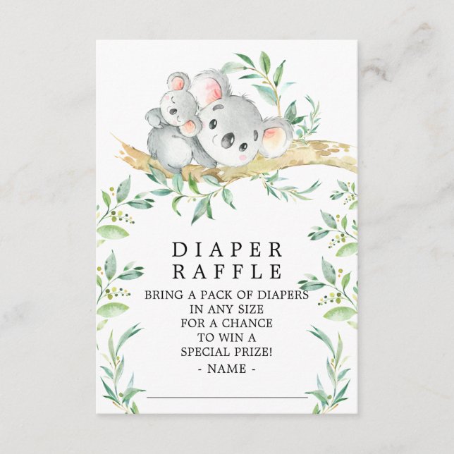 Koala Bear Baby Shower Diaper Raffle Ticket Enclosure Card (Front)