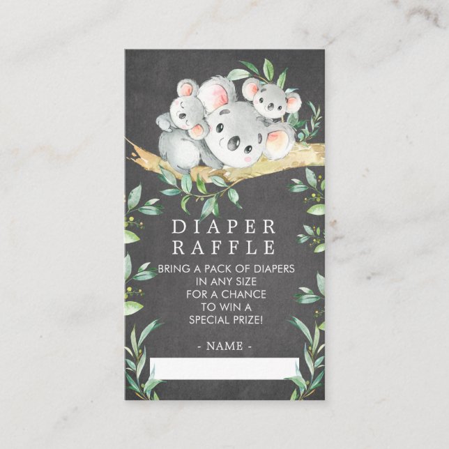 Koala Bear Baby Shower Diaper Raffle Ticket Enclosure Card (Front)
