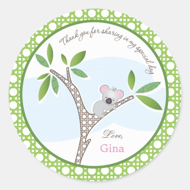 Koala Bear | Baby Shower Favour Sticker (Front)