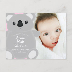 Koala Bear Baby Shower Girl Postcard