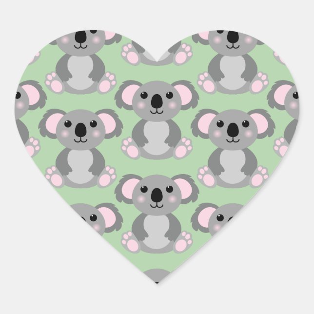 Koala Bear Baby Shower Green Gender Neutral Heart Sticker (Front)