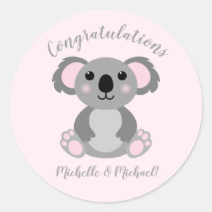 Koala Bear Baby Shower Pink Girl Classic Round Sticker