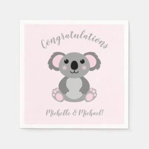 Koala Bear Baby Shower Pink Girl Napkin