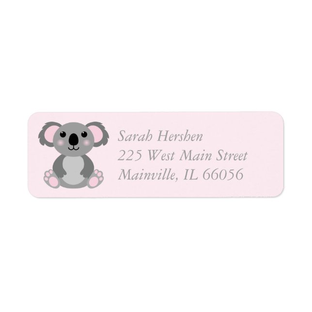 Koala Bear Baby Shower Pink Girl Return Address Label (Front)