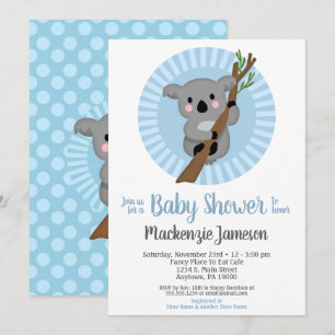 Koala Bear Blue Boys Baby Shower Invitation