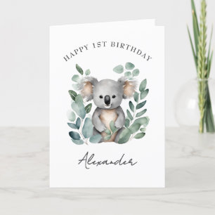 Koala Bear Boys 1st Birthday Party  Thank You Card