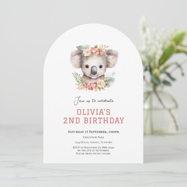 Koala Bear cute 2nd birthday invitation (Standing Front)