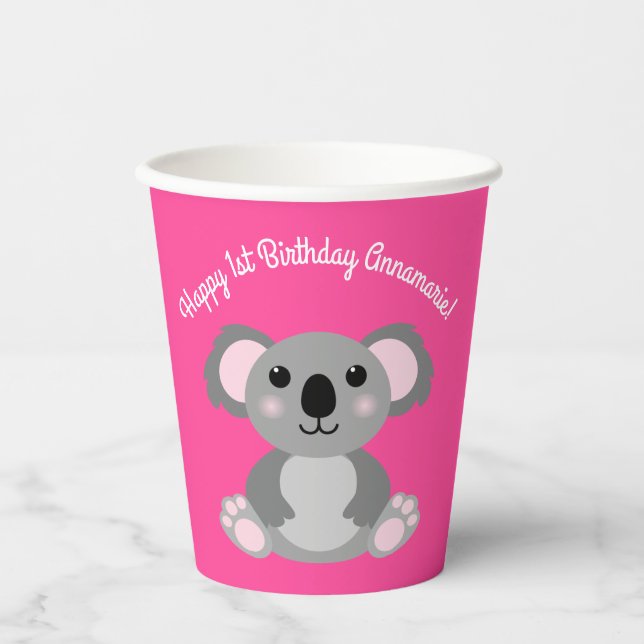 Koala Bear Cute Kid Birthday Party Paper Cups (Front)