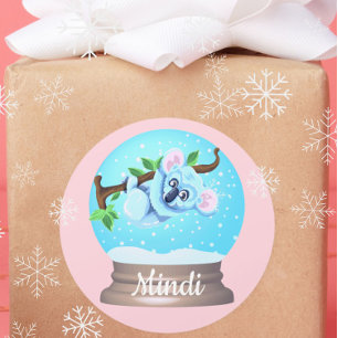 Koala bear cute snow globe pink girly classic round sticker