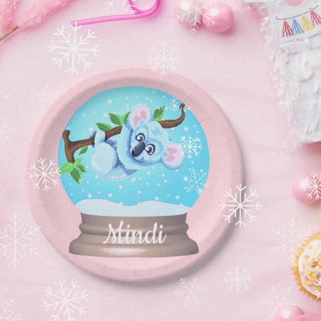 Koala bear cute snow globe pink girly  paper plate (Creator Uploaded)