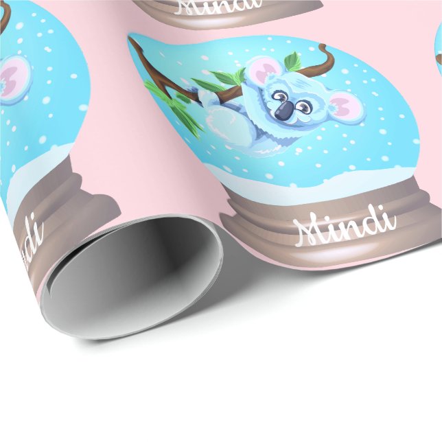 Koala bear cute snow globe pink girly  wrapping paper (Roll Corner)