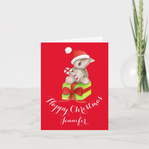 Koala bear cute watercolor art Christmas card