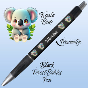 Koala Bear, Cute Whimsical Woodland Animal Black