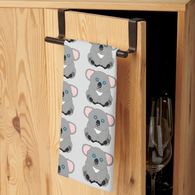 Koala Bear Design Any Colour Background Tea Towel (Thirds Fold)