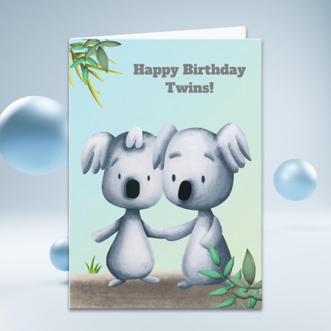 Koala Bear Drawing Personalised Birthday Twins  Card (Creator Uploaded)