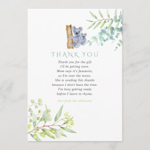 Koala Bear Eucalyptus Leaves Baby Shower Thank You Card