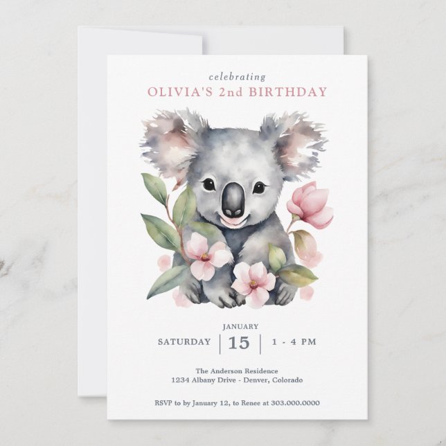Koala Bear FIrst Birthday  Invitation (Front)