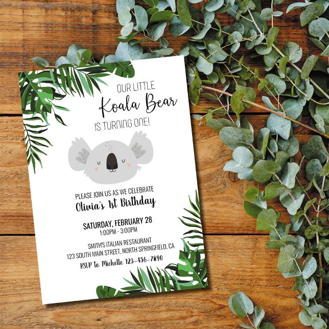 Koala Bear First Birthday Invitation (Creator Uploaded)