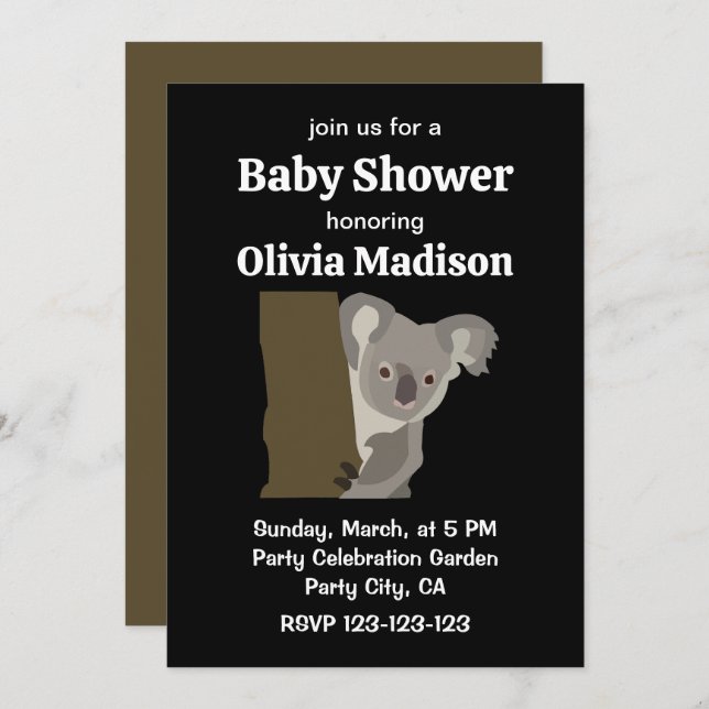 Koala Bear Gender Neutral Baby Shower Invitation (Front/Back)