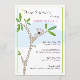 Koala Bear - Girl Baby Shower Invitation