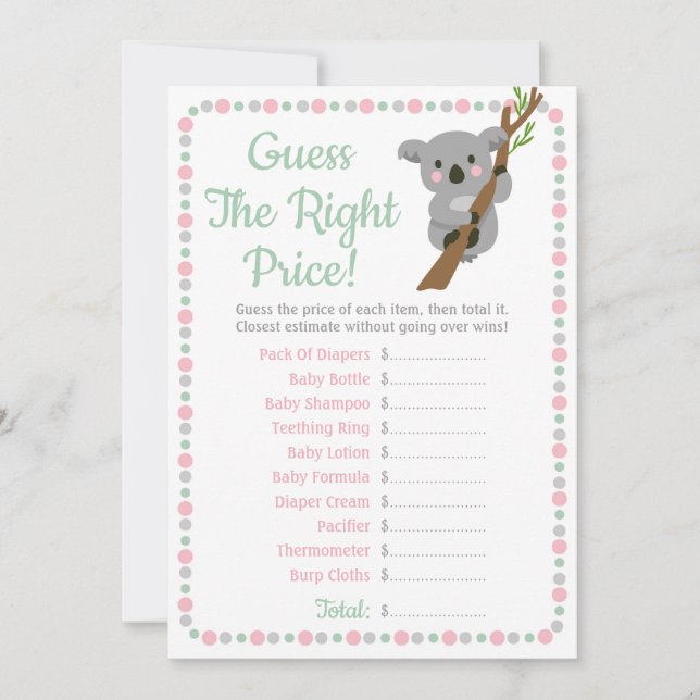Koala Bear Guess The Right Price Baby Game Pink (Front)