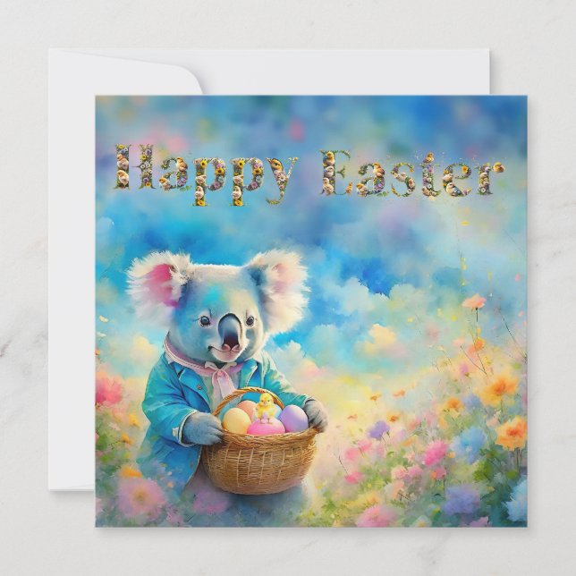 Koala bear holding a basket of Easter eggs Holiday Card (Front)