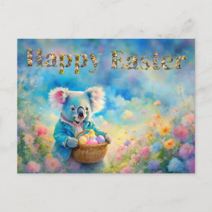 Koala bear holding a basket of Easter eggs Holiday Postcard