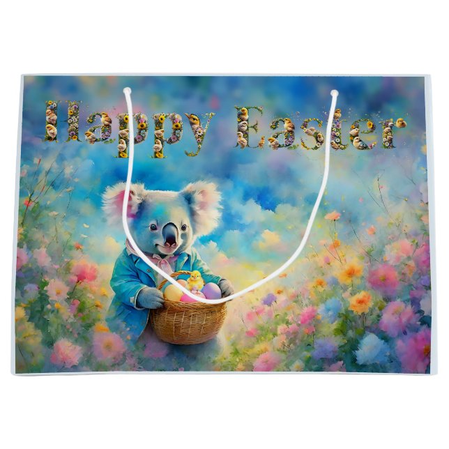Koala bear holding a basket of Easter eggs Large Gift Bag (Front)